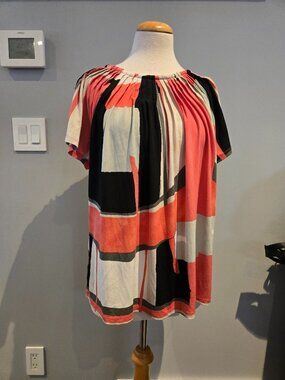 Style & Co. Women’s Abstract Print Pleated Blouse | Size Large | Multi-Color